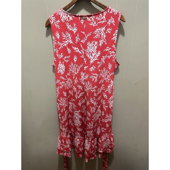 Michael Kor Coral Pink Print Sleeveless Shift Dress Size XL Front Tie Ruffled - Picture 5 of 5